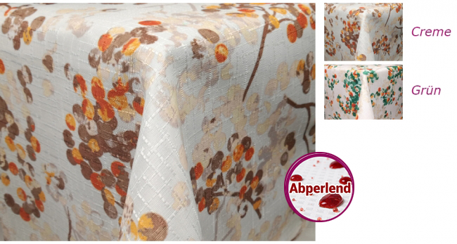 Tischdecke beige mit Beerenmuster